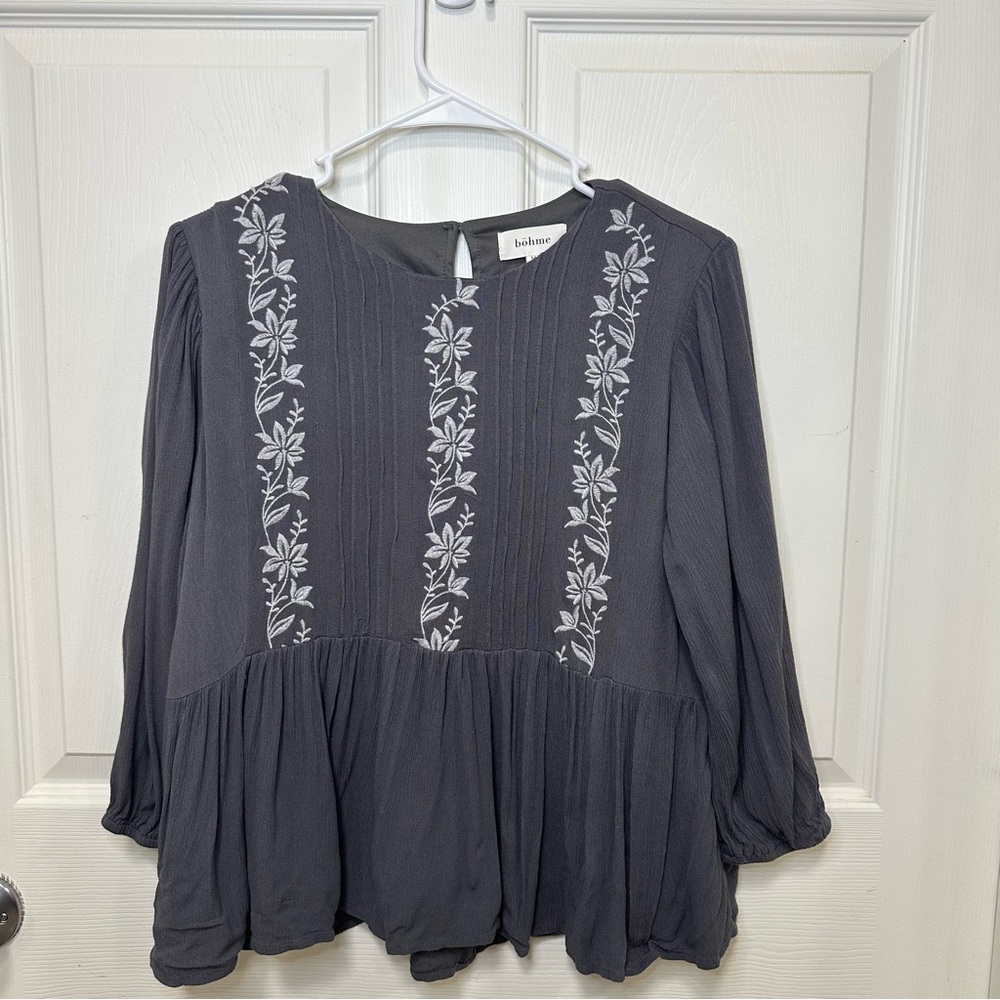 Grey Embroidered Blouse